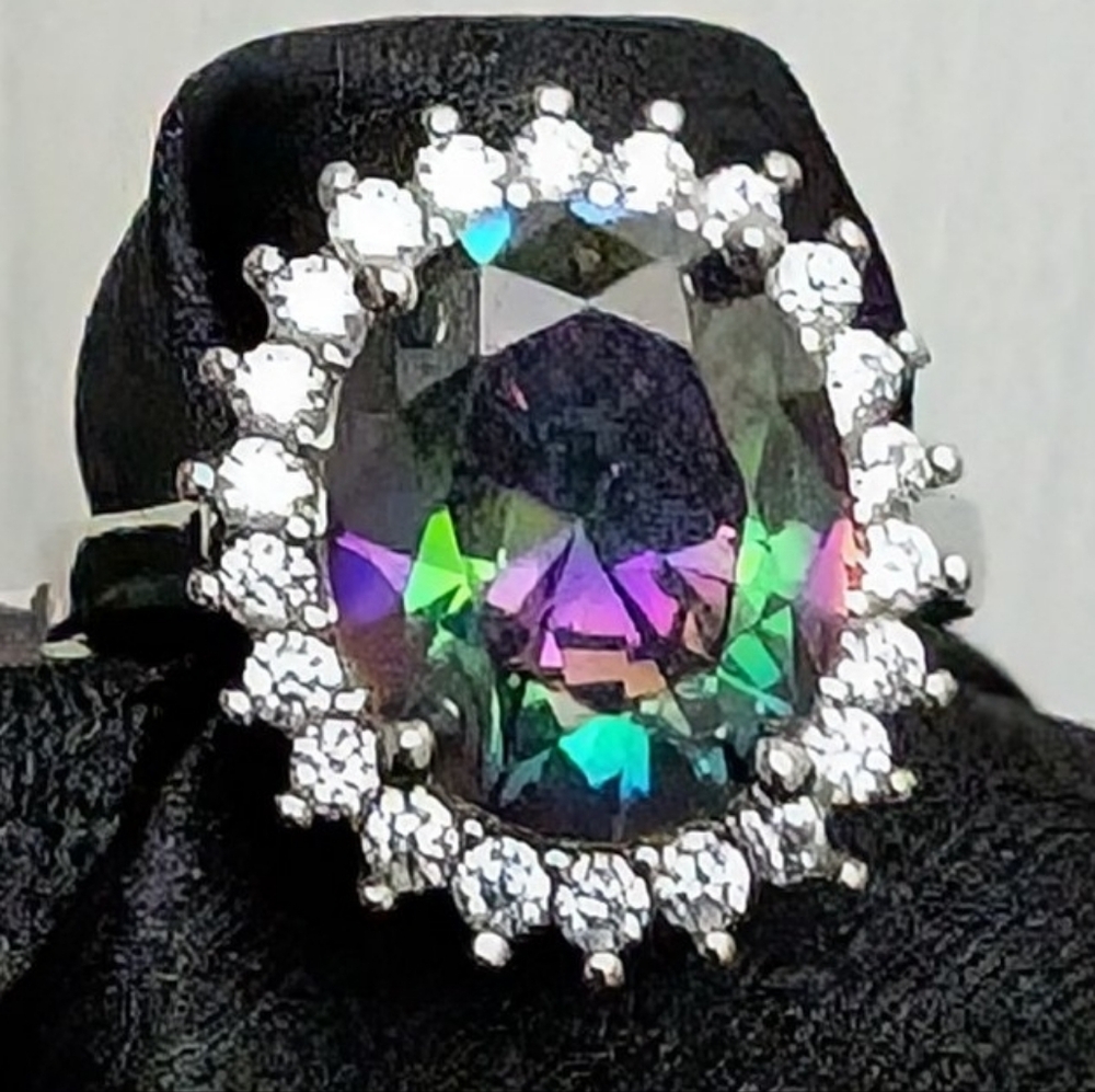 #120. Mystic Topaz Halo Statement Ring - Multicolor